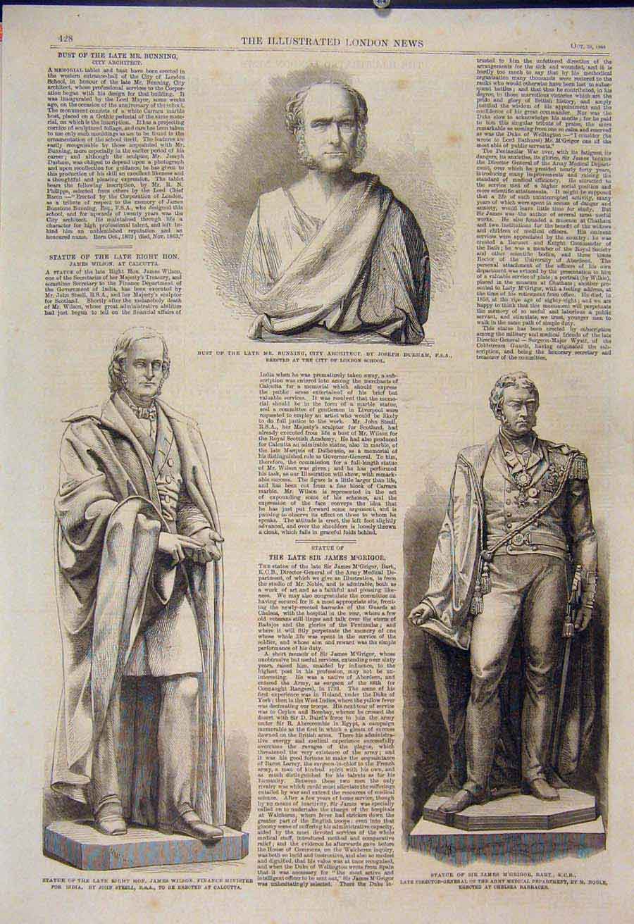 Old Antique Print Bust Statue Bunning Architect Wilson Minister M'Grigor