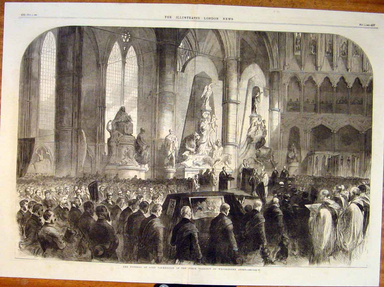 Old Antique Print Funeral Lord Palmerston Westminster Abbey London 1865 19th