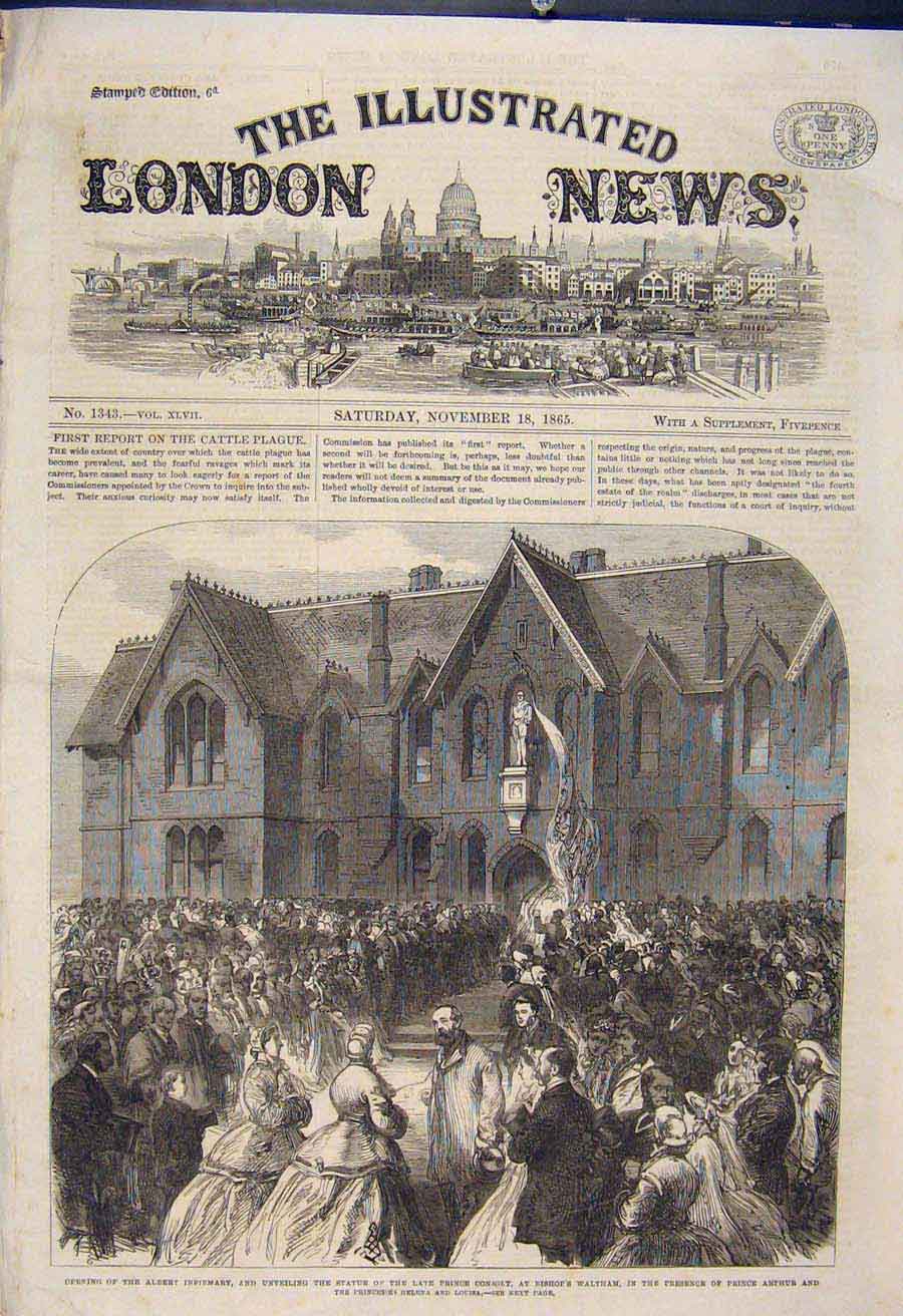 Old Antique Print Albert Infirmary Hospital Waltham Prince Consort London