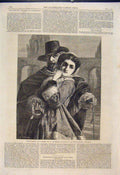 Original Old Antique Print Guardian Elmore Lady Man Fine Art 1865 19th