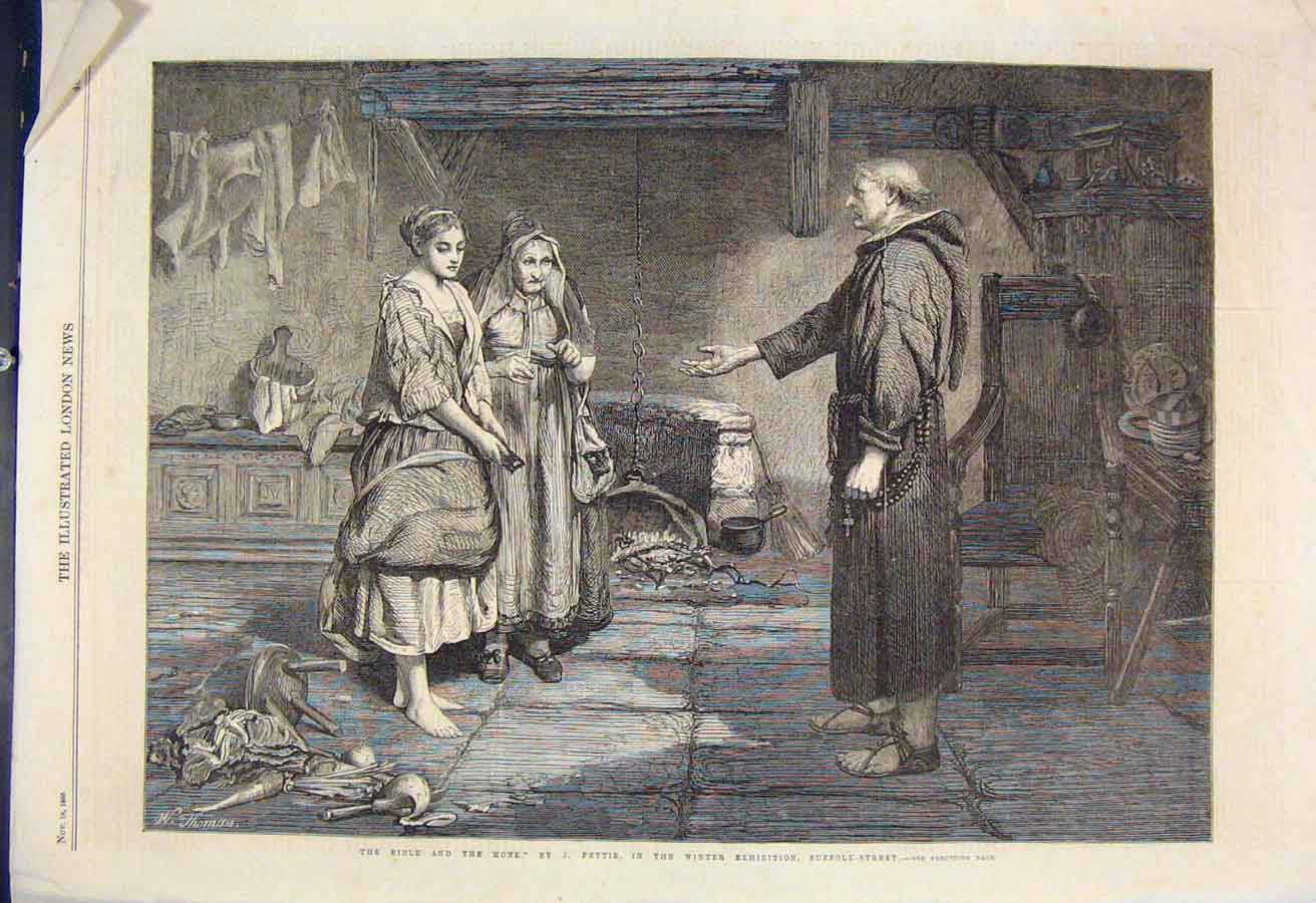 Original Old Antique Print Bible Monk Pettie Suffolk Street Fine Art 1865 19th