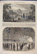 Original Old Antique Print Palace Laeken Brussels LeopMiddlesex Volunteers