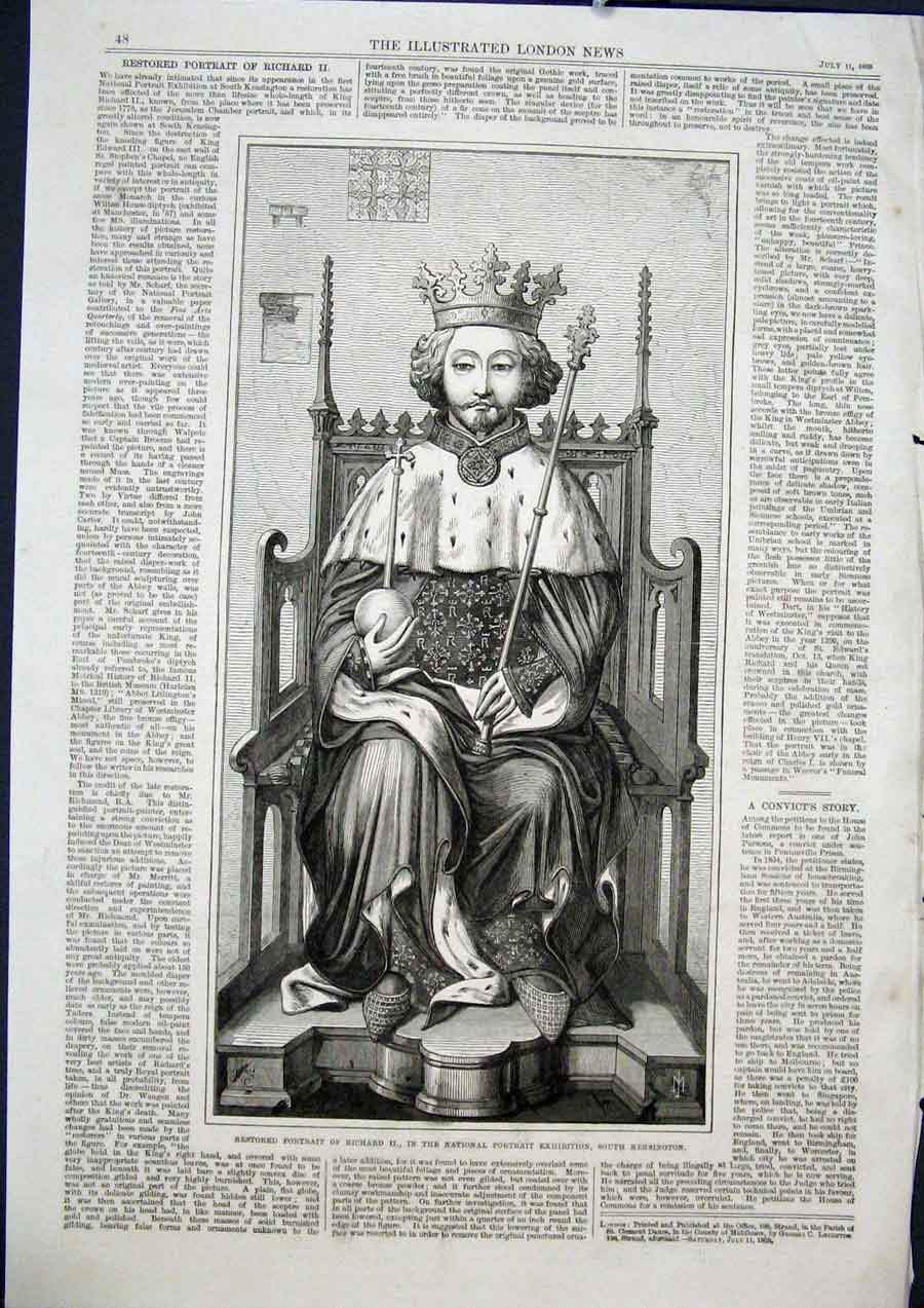 Original Old Antique Print Portrait Richard Kensington Exhibition London 1868
