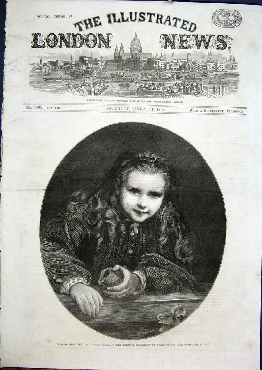 Original Old Antique Print Mischief Fun Sant Leeds Exhibition Fine Art 1868 19th