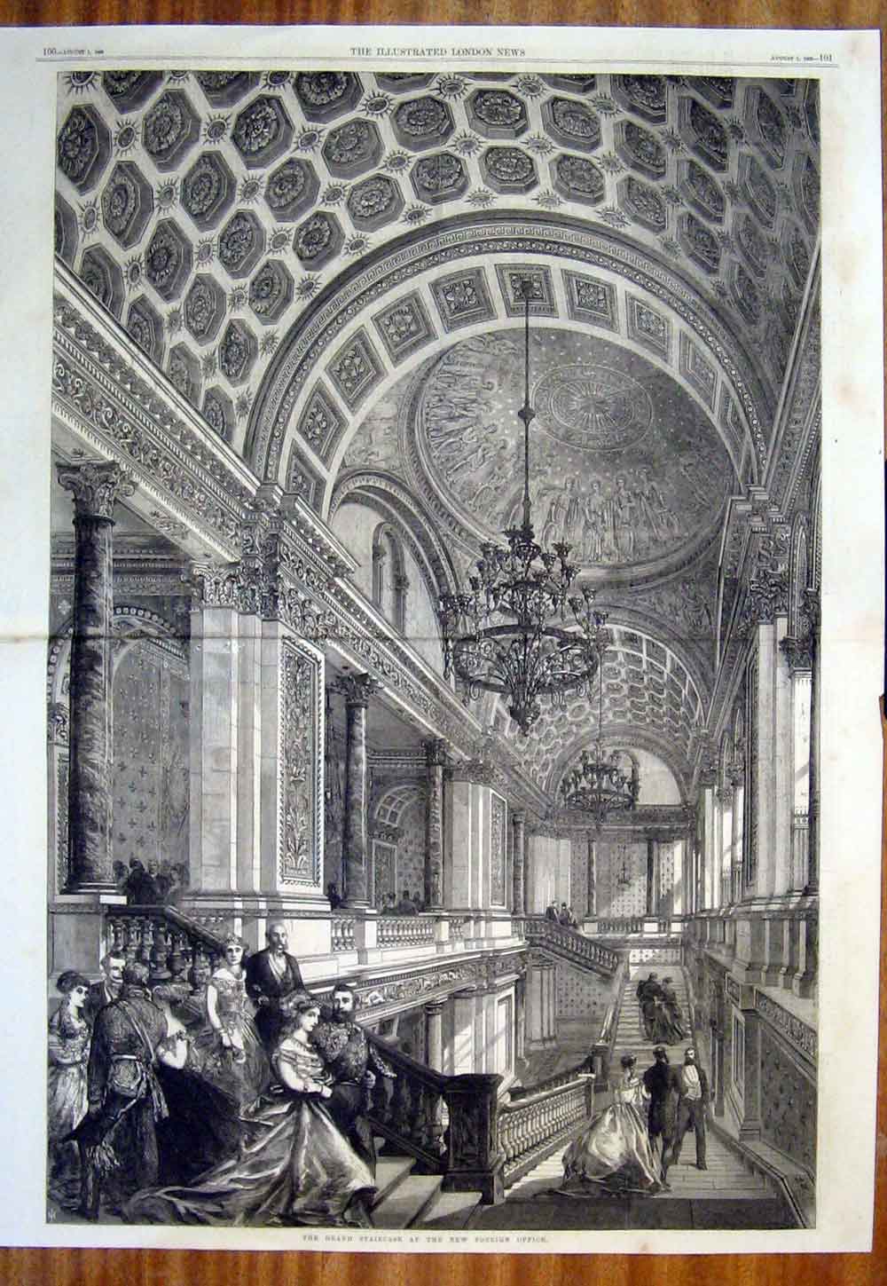 Original Old Antique Print Staircase Foreign Office London Westminster 1868