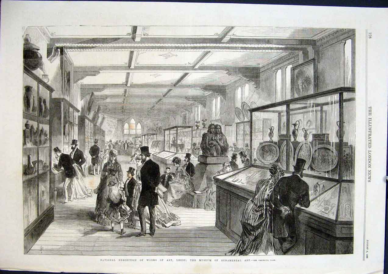 Original Old Antique Print Leeds Museum Ornamental Art Exhibition 1868 Victorian