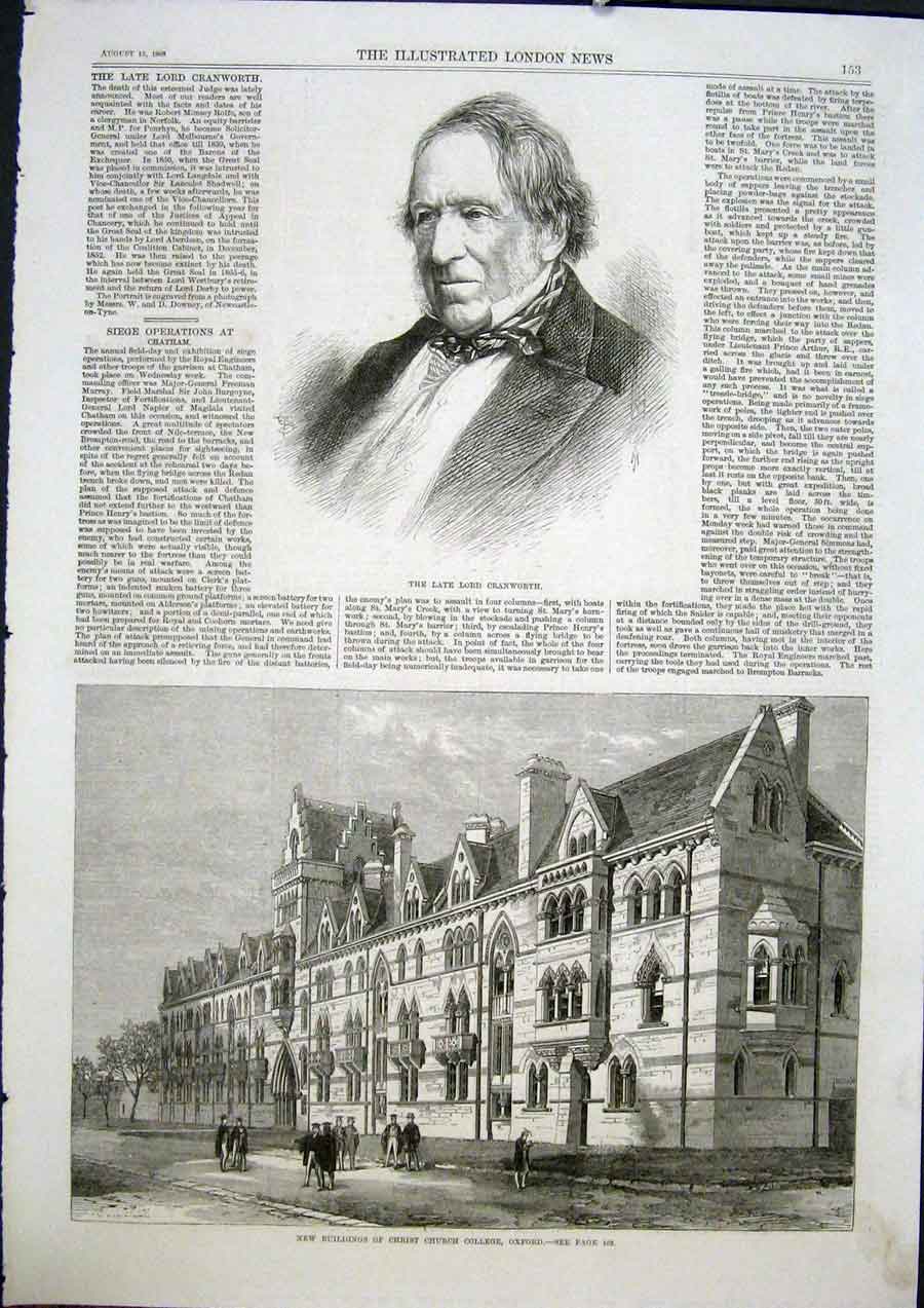 Original Old Antique Print Portrait Cranworth Oxford Christ Church College 1868