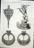 Old Antique Print Art Leeds Exhibition Bellows Cup Brooch Sword Vase Ewer