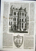 Original Old Antique Print Jame'S Street London University Club Ireland Shield