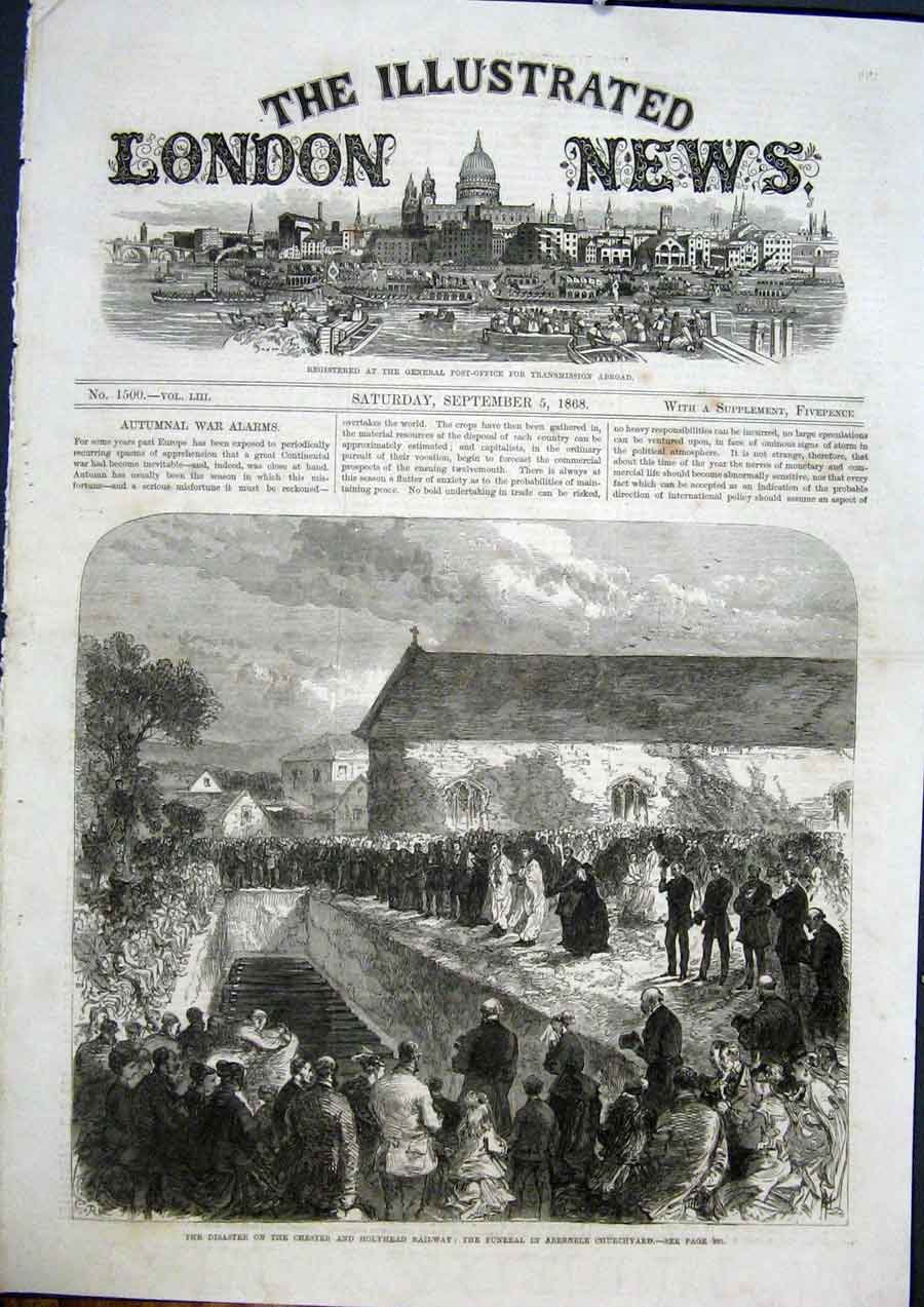 Old Antique Print Chester Holyhead Railway Disaster Abergele Church 1868 19th