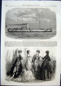 Original Old Antique Print Iron Clad Ship Monitor Krokodil Dutch Paris Fashions