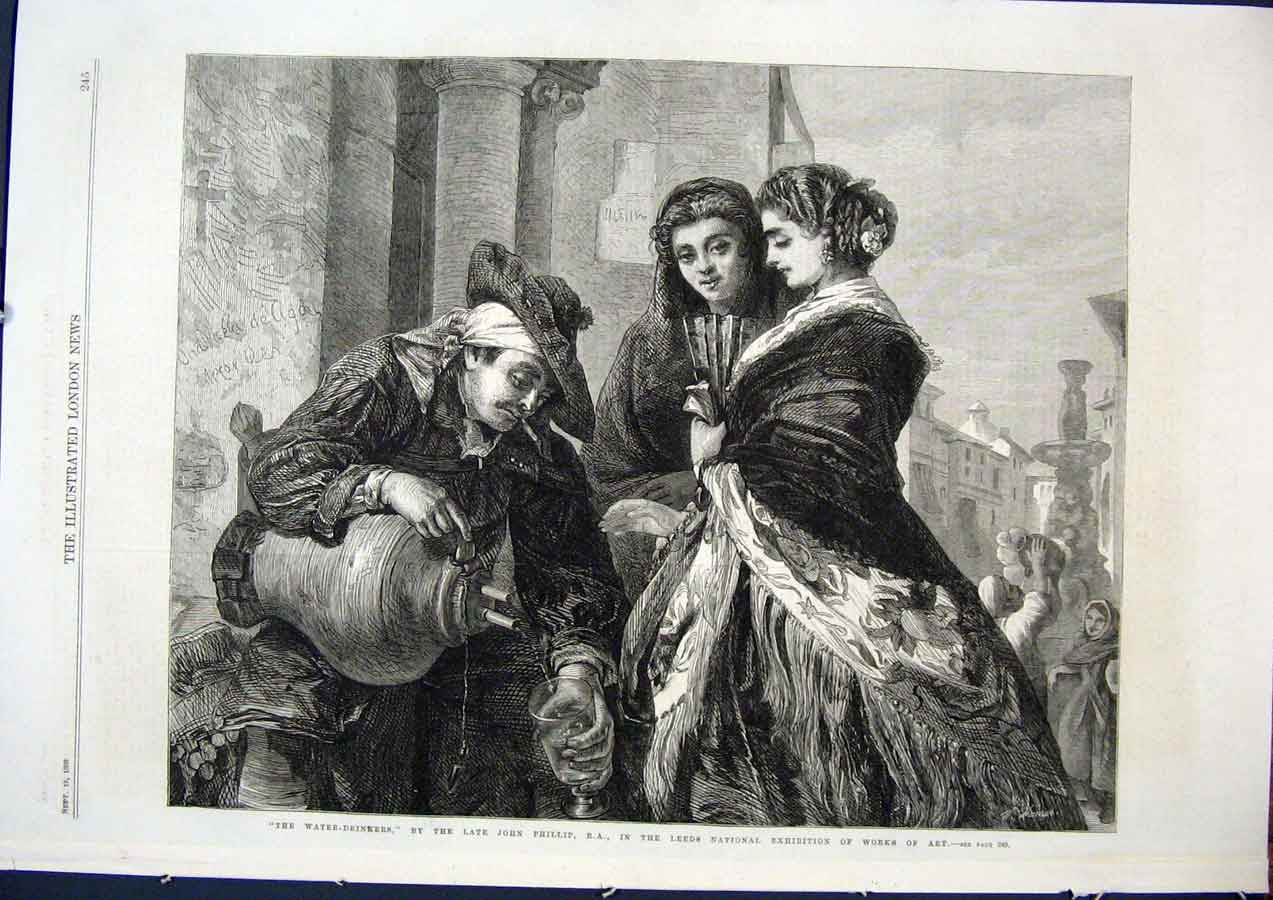 Original Old Antique Print Water Drinkers Phillip Leeds Exhibition Fine Art 1868