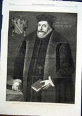 Old Antique Print Portrait Norton Norham Castle Patriarch Rebellion 1569