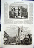 Original Old Antique Print Poplar Methodist Church Memorial Cawnpore 1868 19th