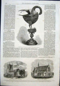 Old Antique Print Cup Pelican Leeds Halton Holgate Church Neeps Sheffield