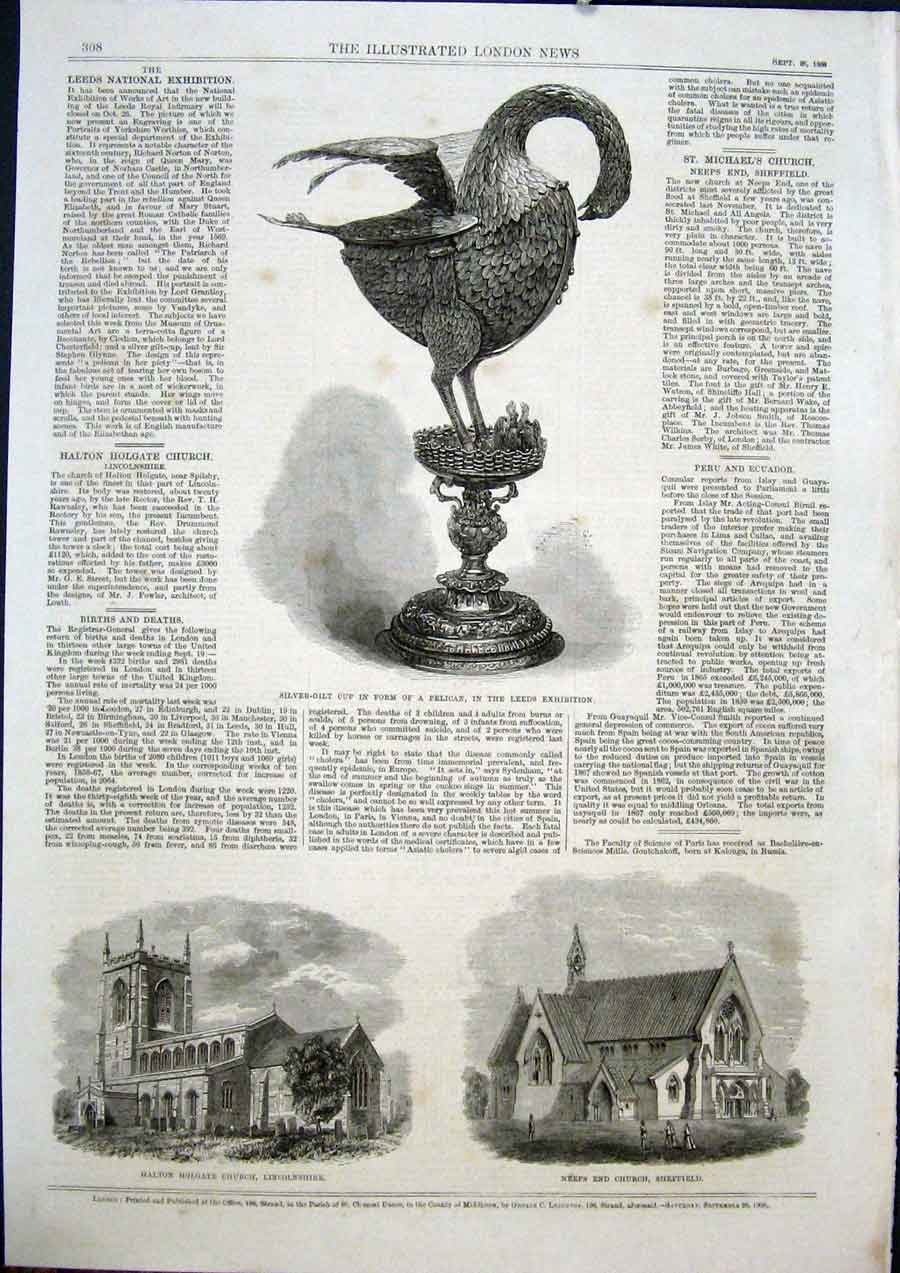 Old Antique Print Cup Pelican Leeds Halton Holgate Church Neeps Sheffield