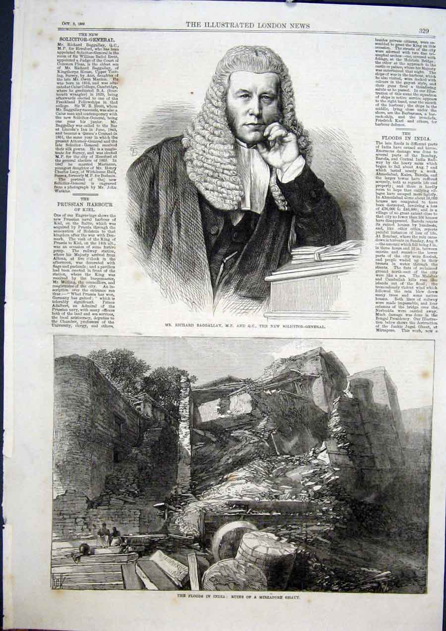Old Antique Print Portrait Baggallay Solicitor Flood India Mirzapore 1868 19th