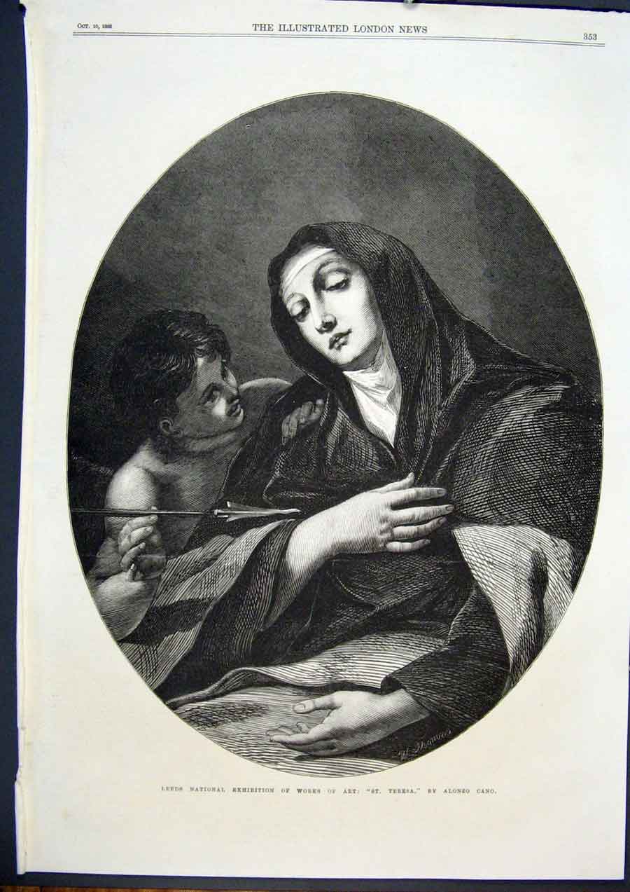 Original Old Antique Print St Teresa Alonzo Cano Leed Exhibition Fine Art 1868
