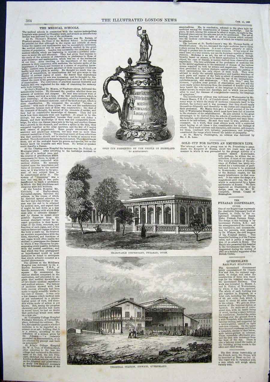 Old Antique Print Friesland Kostromsky Fyzabad Oude Station Ipswich 1868 19th