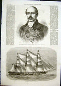 Original Old Antique Print Spain Serrano Portrait Sobraon Australian Packet Ship