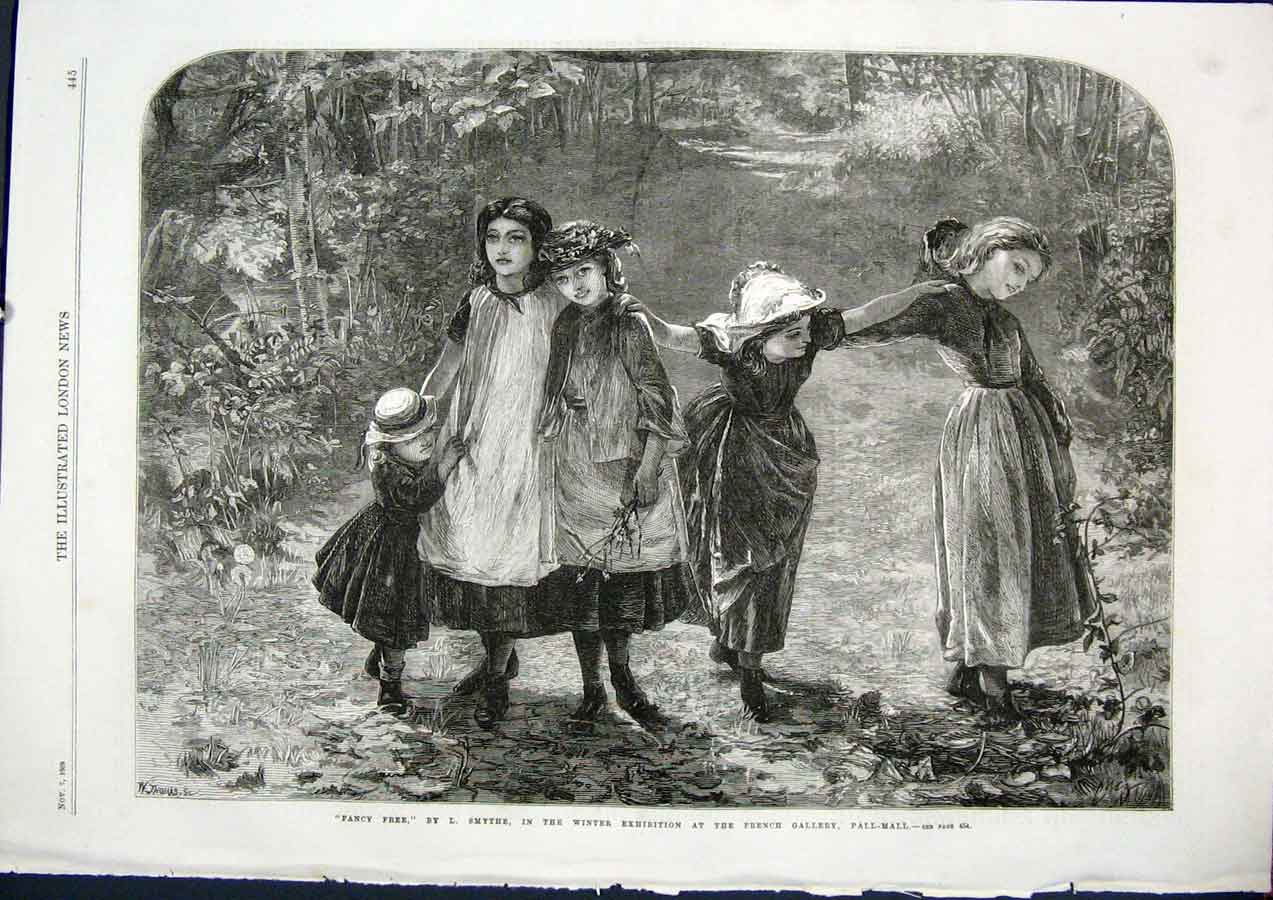 Original Old Antique Print Fancy Free Smythe Gallery Exhibition Fine Art 1868