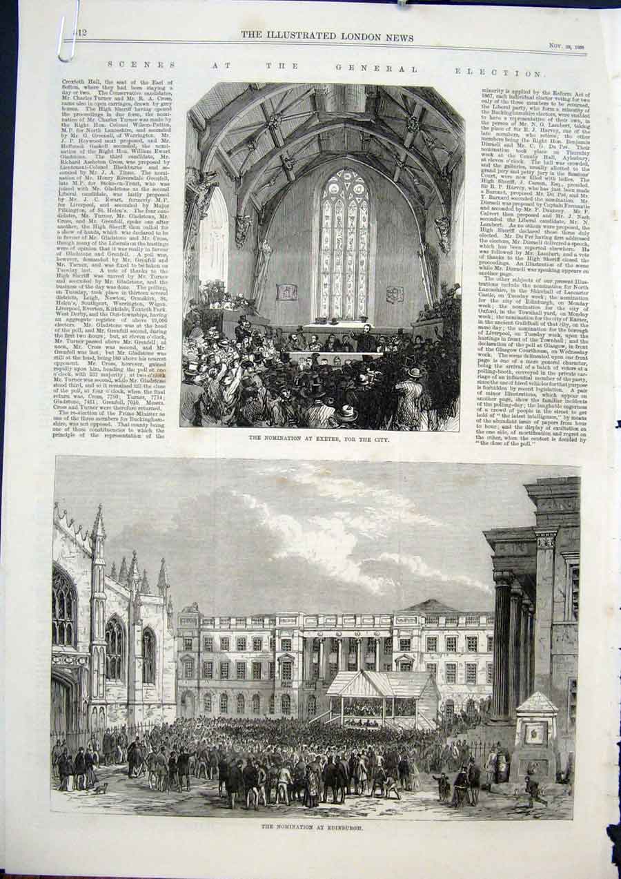 Old Antique Print Exeter Edinburgh Election Oxford Lancaster Nominations