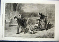 Original Old Antique Print Christmas Eve Garland Dog Children Fine Art 1868 19th