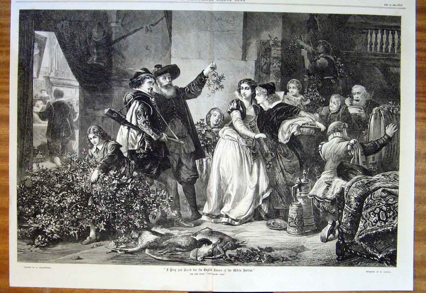 Original Old Antique Print Gen Comb Berries Hillingford Jackson Fine Art 1868