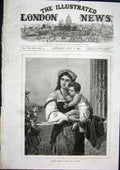 Original Old Antique Print Italian Mother Child Sauchon Fine Art 1871 Victorian