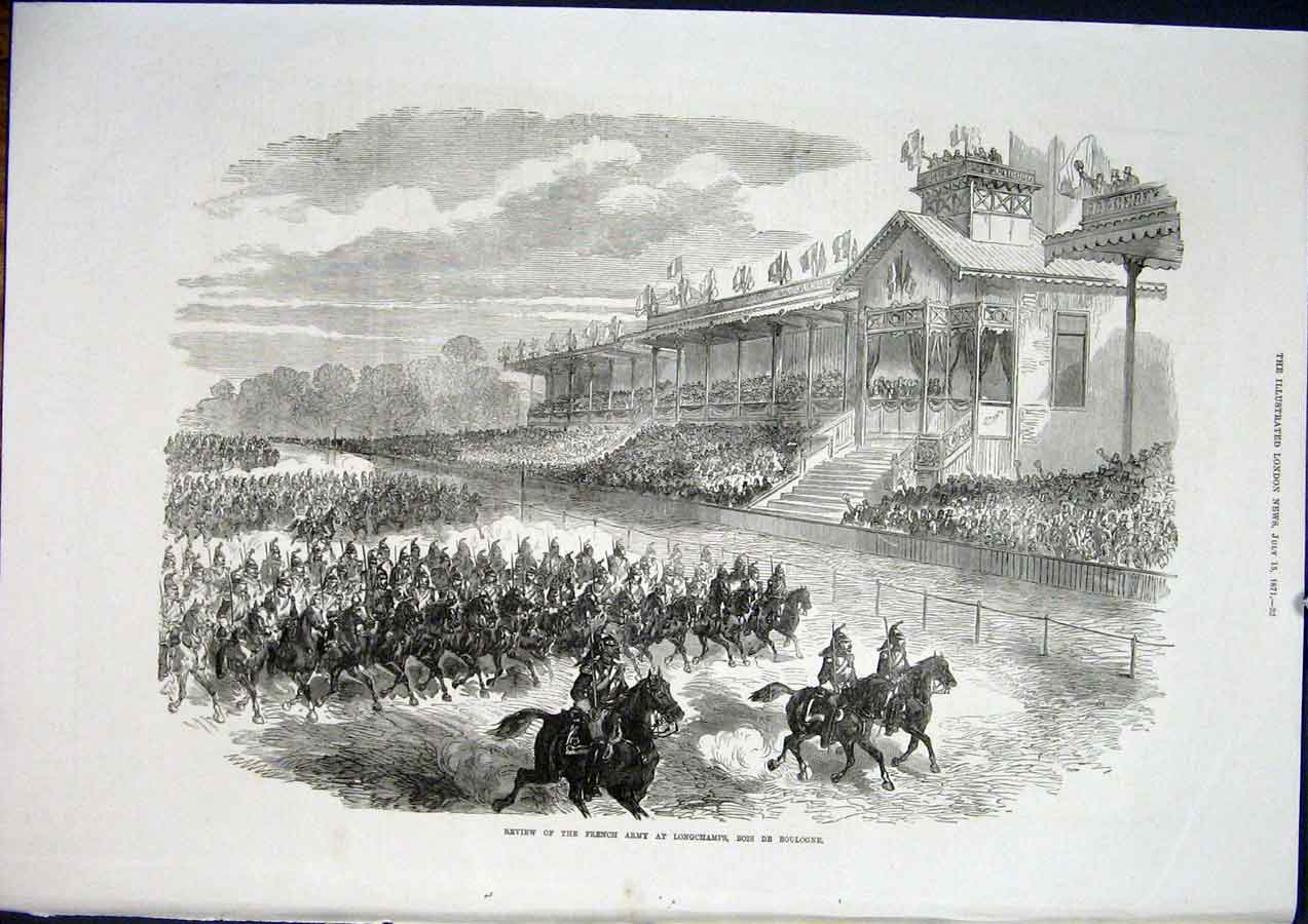 Original Old Antique Print Longchamps Bois De Boulogne French Army France 1871
