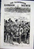 Original Old Antique Print Belgian Gardes Guards Wimbledon Camp War 1871 19th