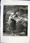 Original Old Antique Print Topham Flood Lamb Girl Fine Art 1871 19th