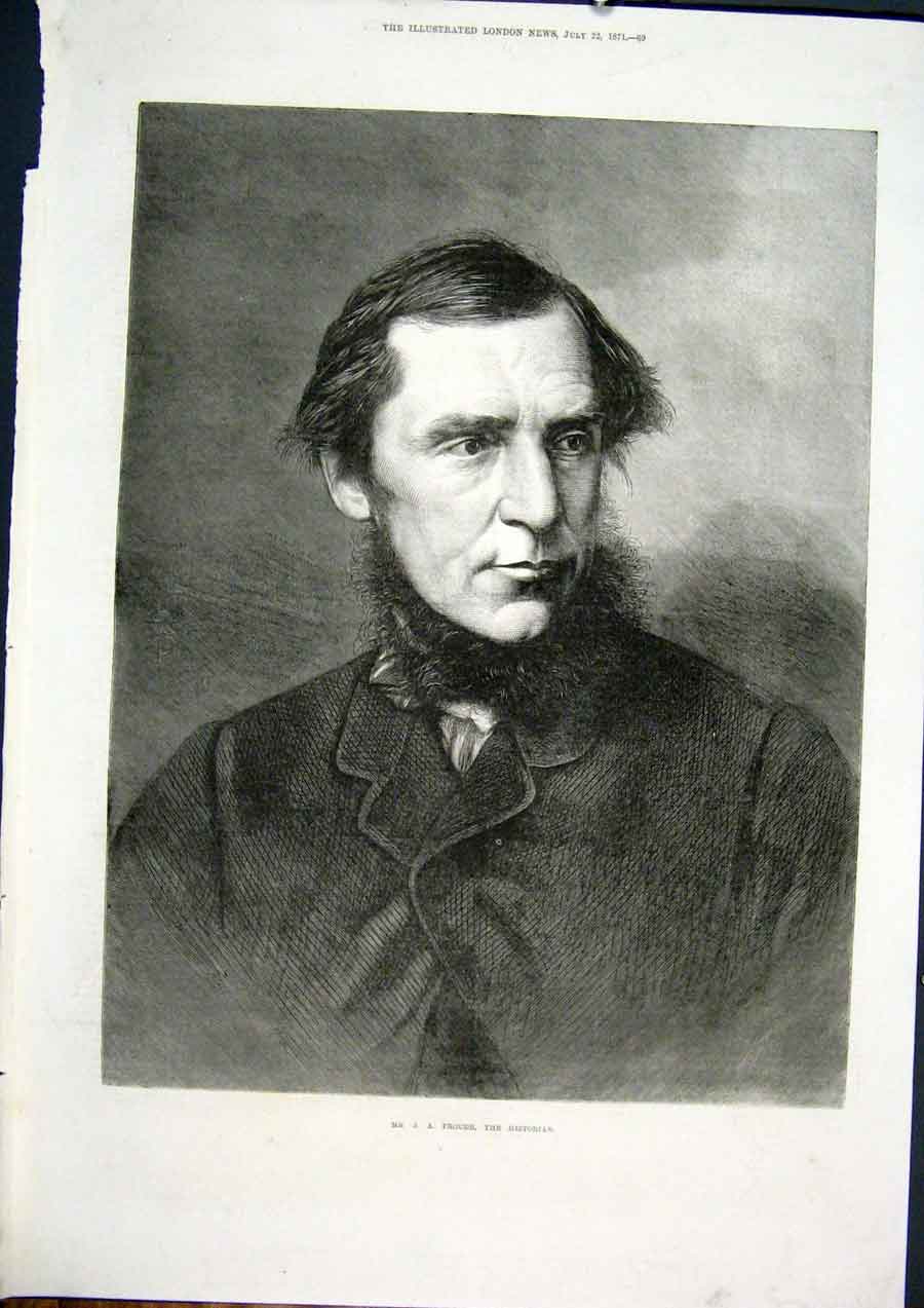 Original Old Antique Print Portrait Froude Historian 1871 19th Century