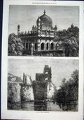 Original Old Antique Print Tomb Ibrahim Beejapoor India Palace Justice King 1871