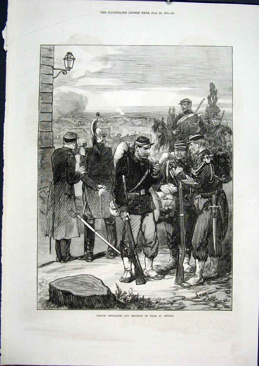 Original Old Antique Print Gendarme French Meudon Sergents Ville 1871 France