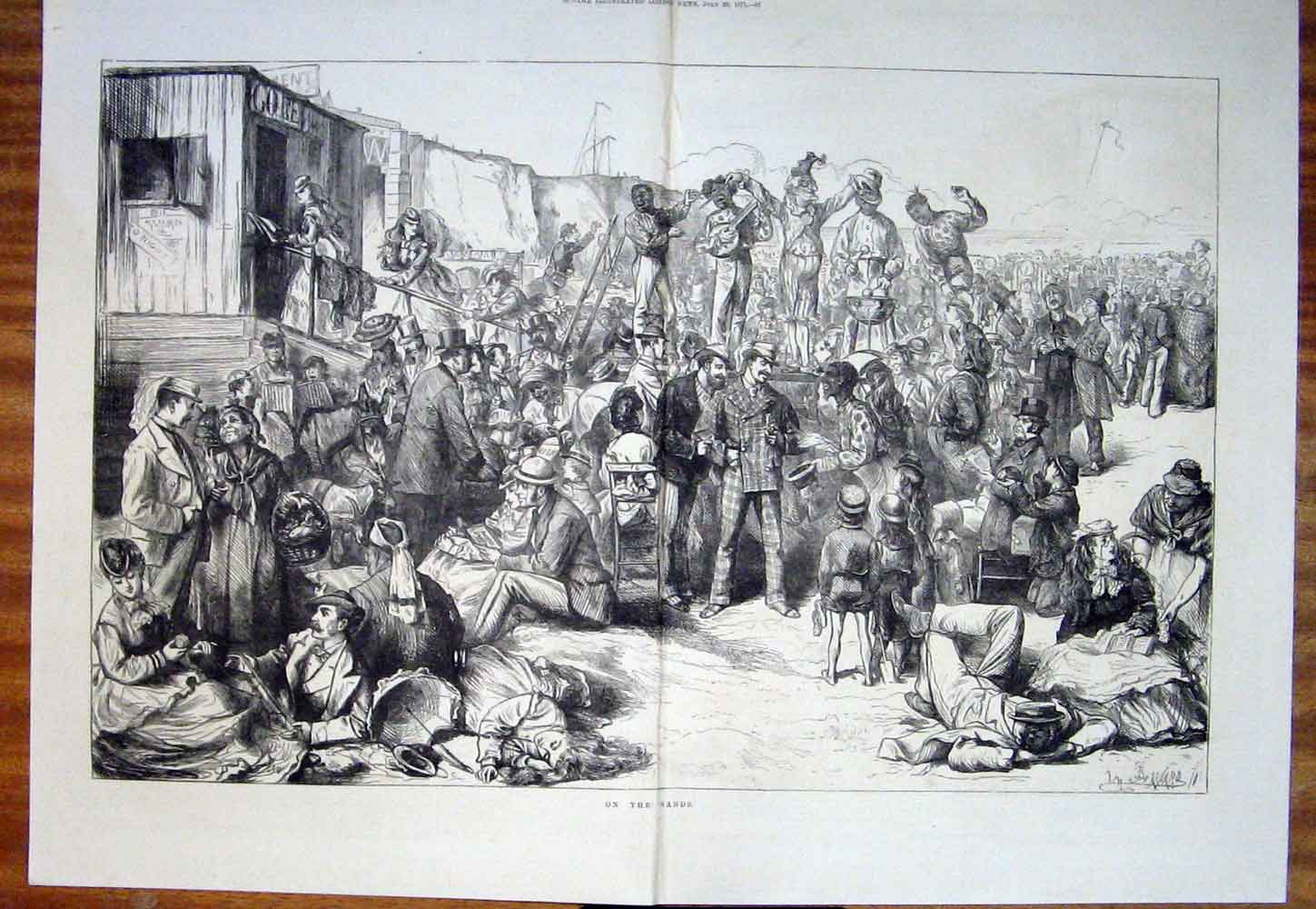 Original Old Antique Print Sands Kentish Shore Cockney Kent Fine Art 1871 19th