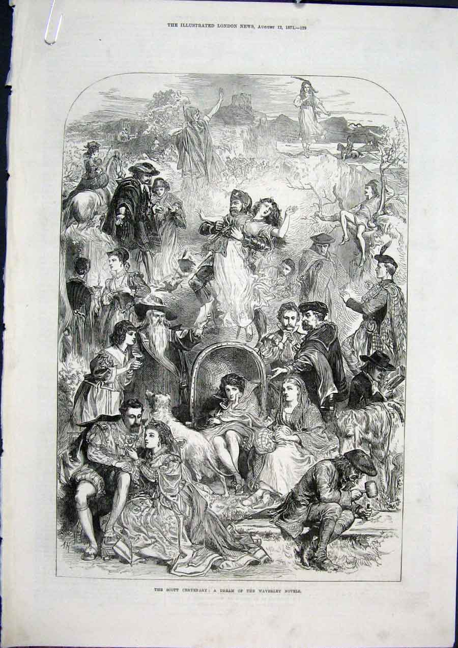 Old Antique Print Waverley Novels Scott Centenary 1871 Mansel St Paul'S 19th