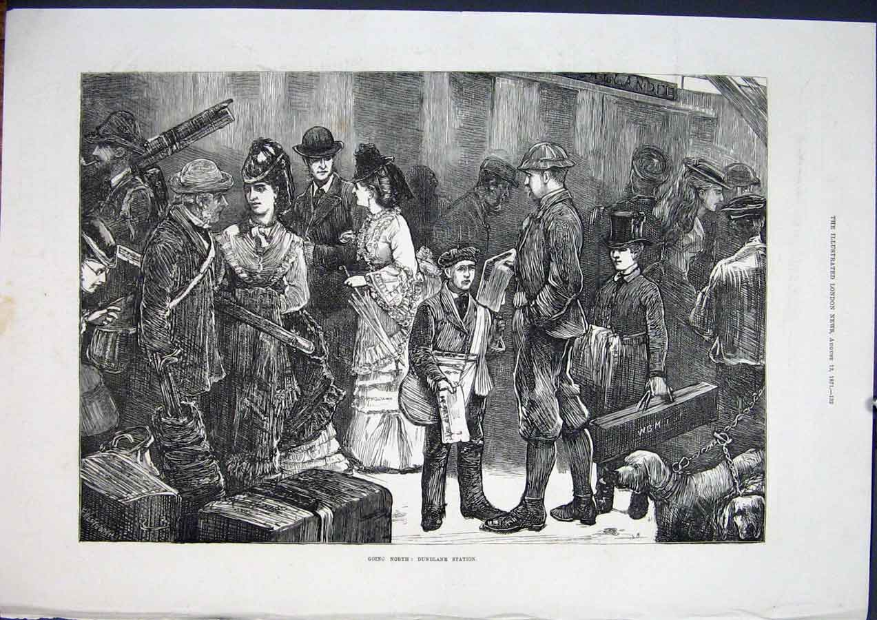 Original Old Antique Print Dunblane Station Scotland 1871 19th Century