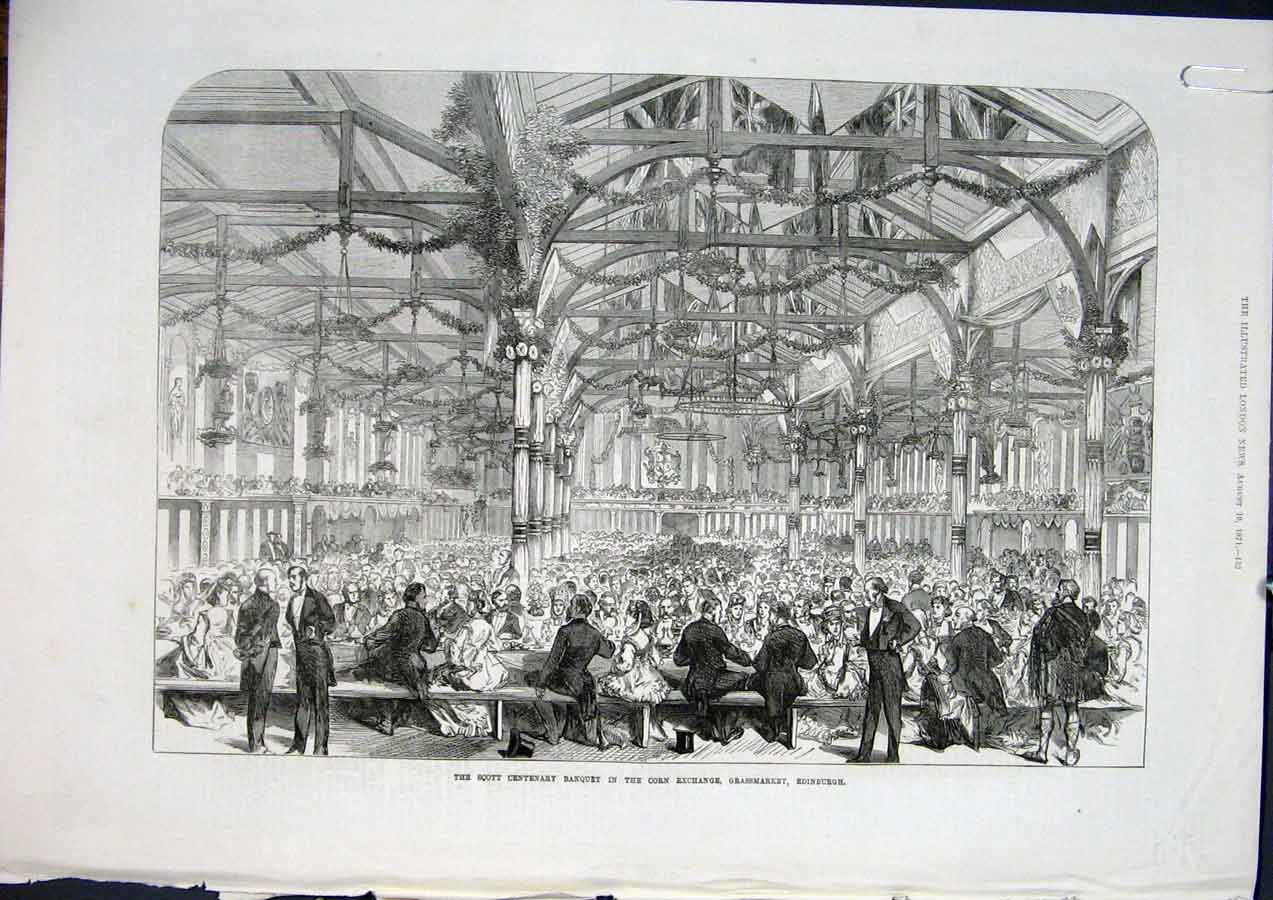 Old Antique Print Corn Exchange Scott Grassmarket Edinburgh Rob Roy 1871 19th