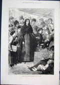 Original Old Antique Print Boulevard Montmartre Paris France Une Folle 1871 19th