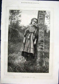 Original Old Antique Print Breton Girl Evening Skill Fine Art 1871 Victorian