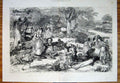 Original Old Antique Print Picnic London River Park Fine Art 1871 Victorian