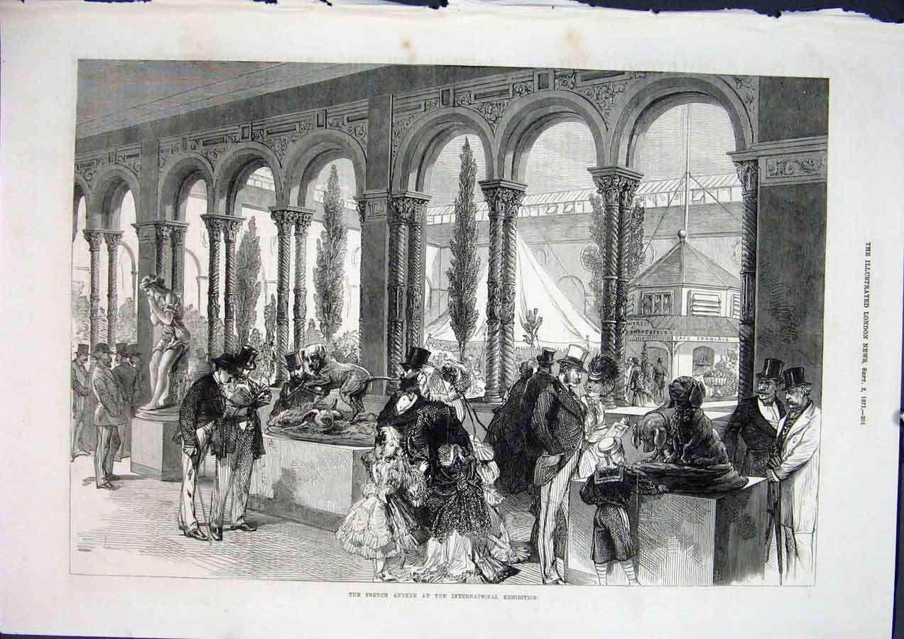 Original Old Antique Print French Annexe International Exhibition London 1871