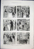 Old Antique Print Sketches International Exhibition Kensington Court 1871 19th