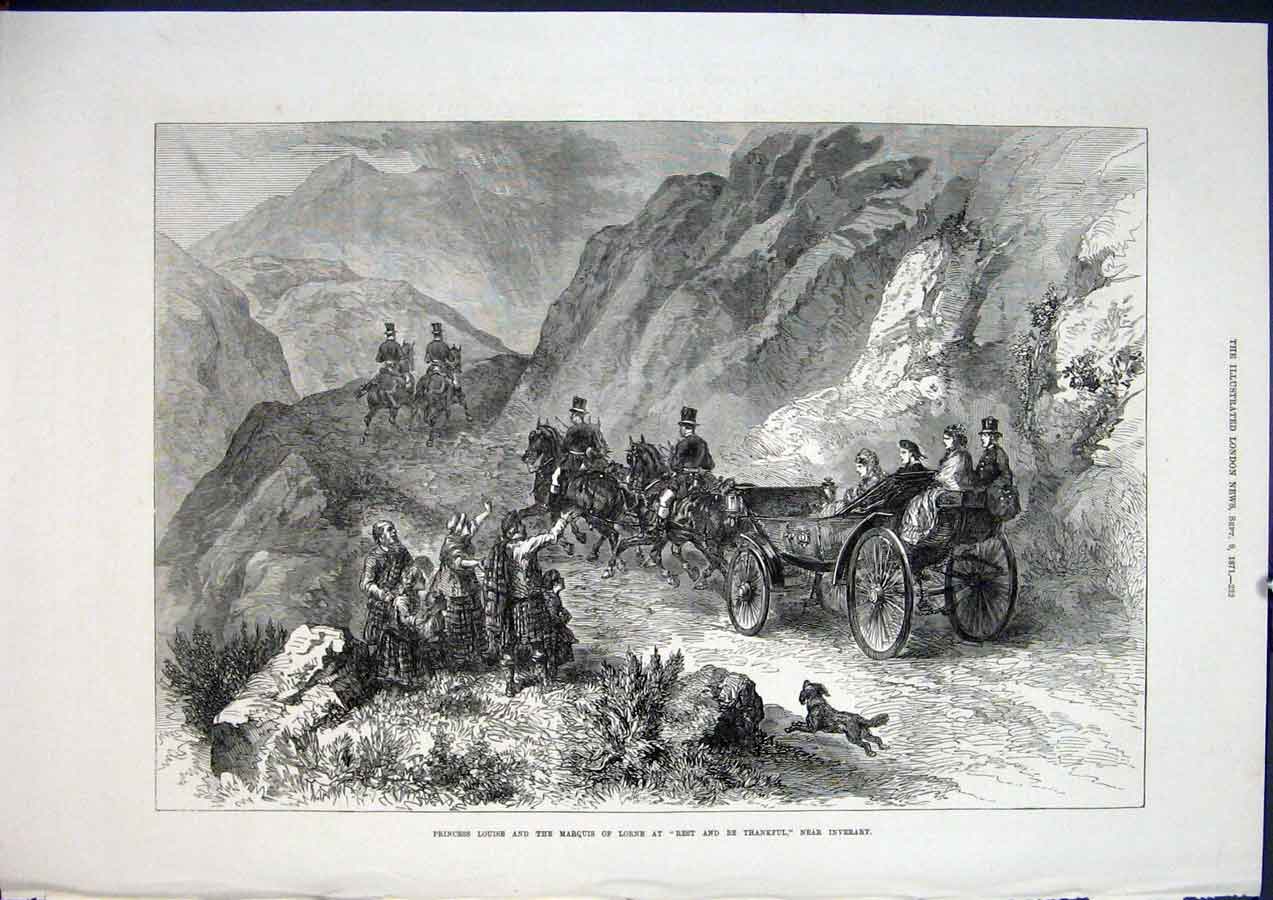 Original Old Antique Print Louise Lorne Inverary Scotland Carriage 1871 19th