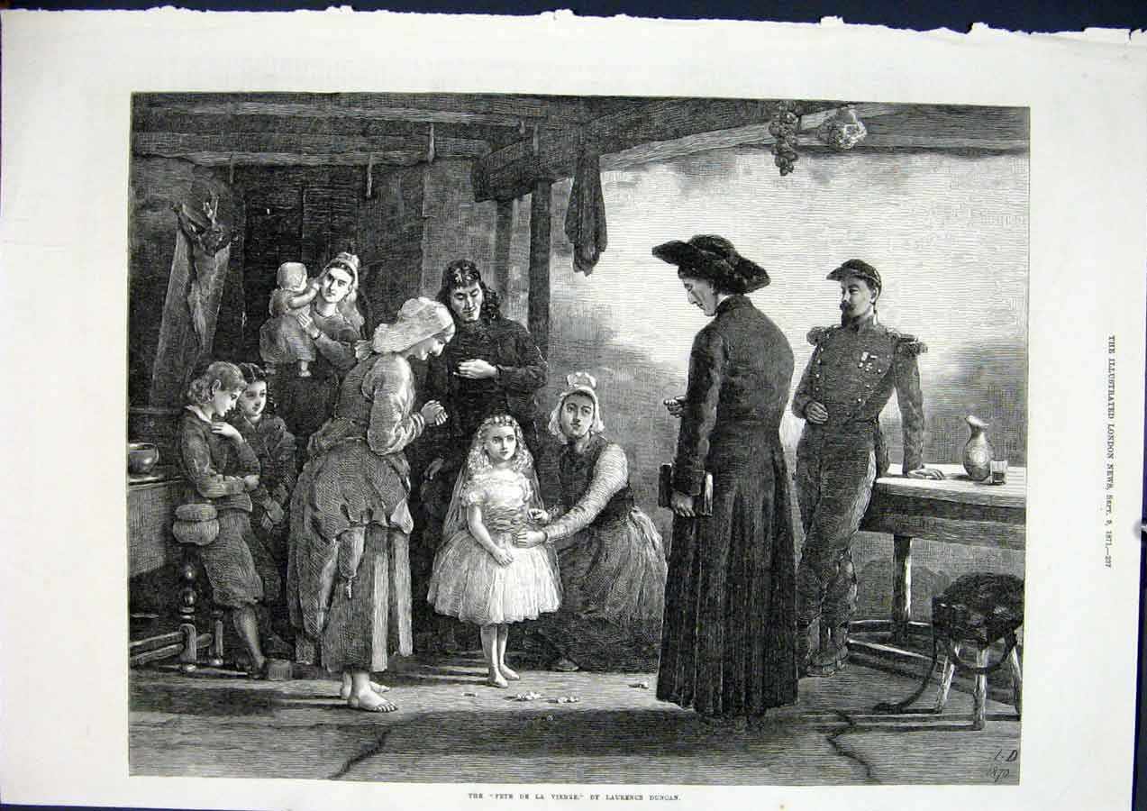 Original Old Antique Print Fete Vierge Laurence Duncan Fine Art 1871 Victorian