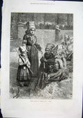 Original Old Antique Print Breton Women Pardon Skill French Fine Art 1871 19th