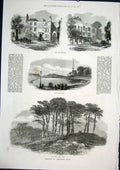 Original Old Antique Print Hampstead Heath Sketches Tavern Pond 1871 London 19th