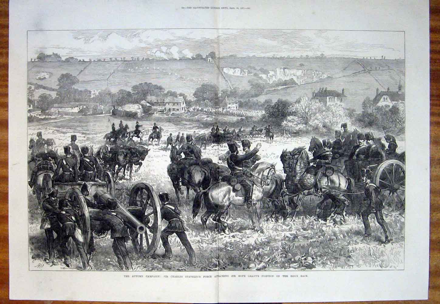 Original Old Antique Print Staveley Grant Hog'S Back Campaign War 1871 19th