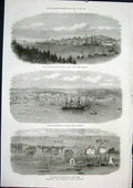 Original Old Antique Print Regatta Halifax Nova Scotia Dartmouth Scullers Race